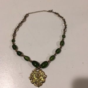Vtg GreenSwirl Plastic Bead with  Pendant Neck